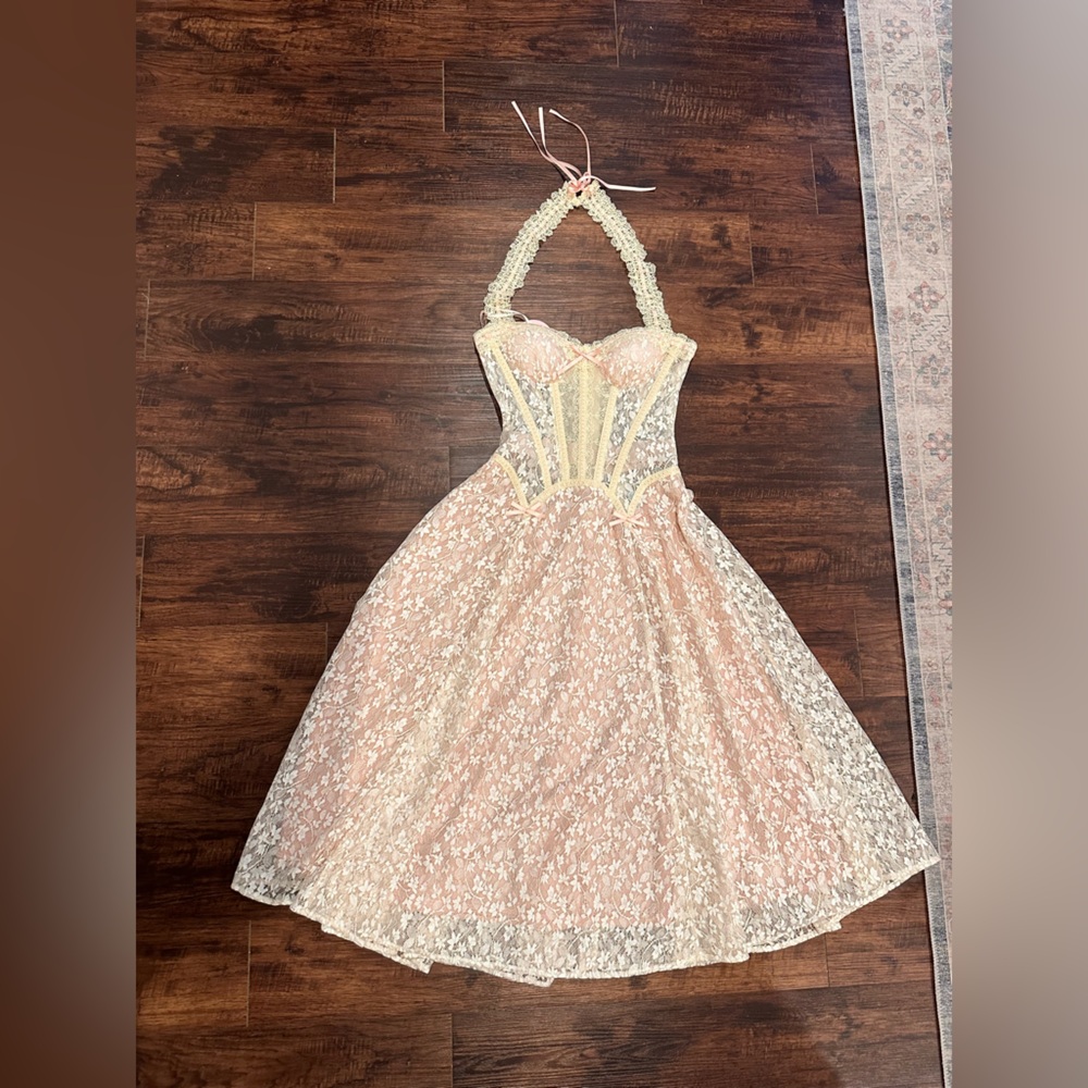Floral Pink Woman’s Dress haltered top tradwife